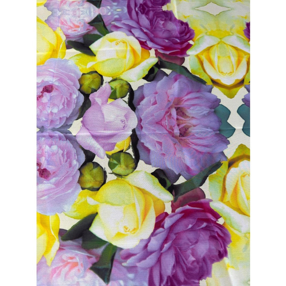 Joan Rivers Classics Collection Floral Scarf Purple Yellow Rose Print Sheer Wrap